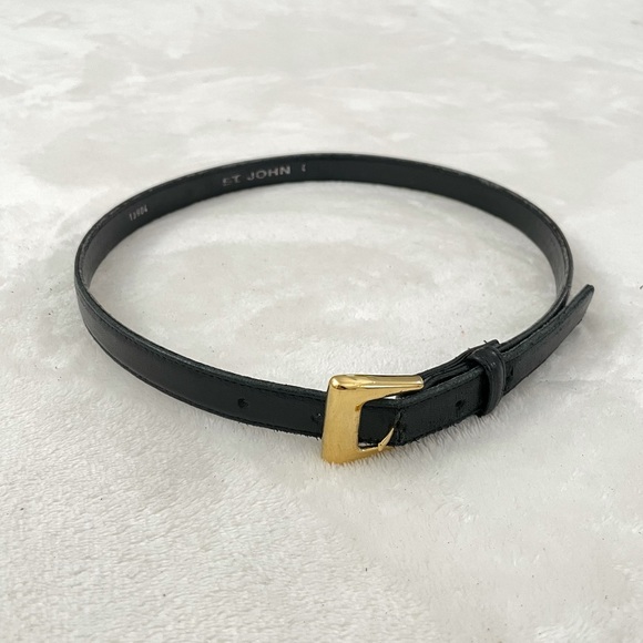 St. John Accessories - St. John Black Leather Gold Square Buckle Belt